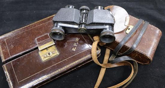 A Zeiss Telita binoculars and a leather jewellery box (a.f.)